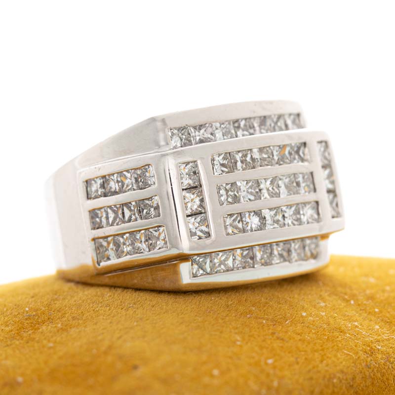 Stacks invisible set diamond band in 14k white gold.