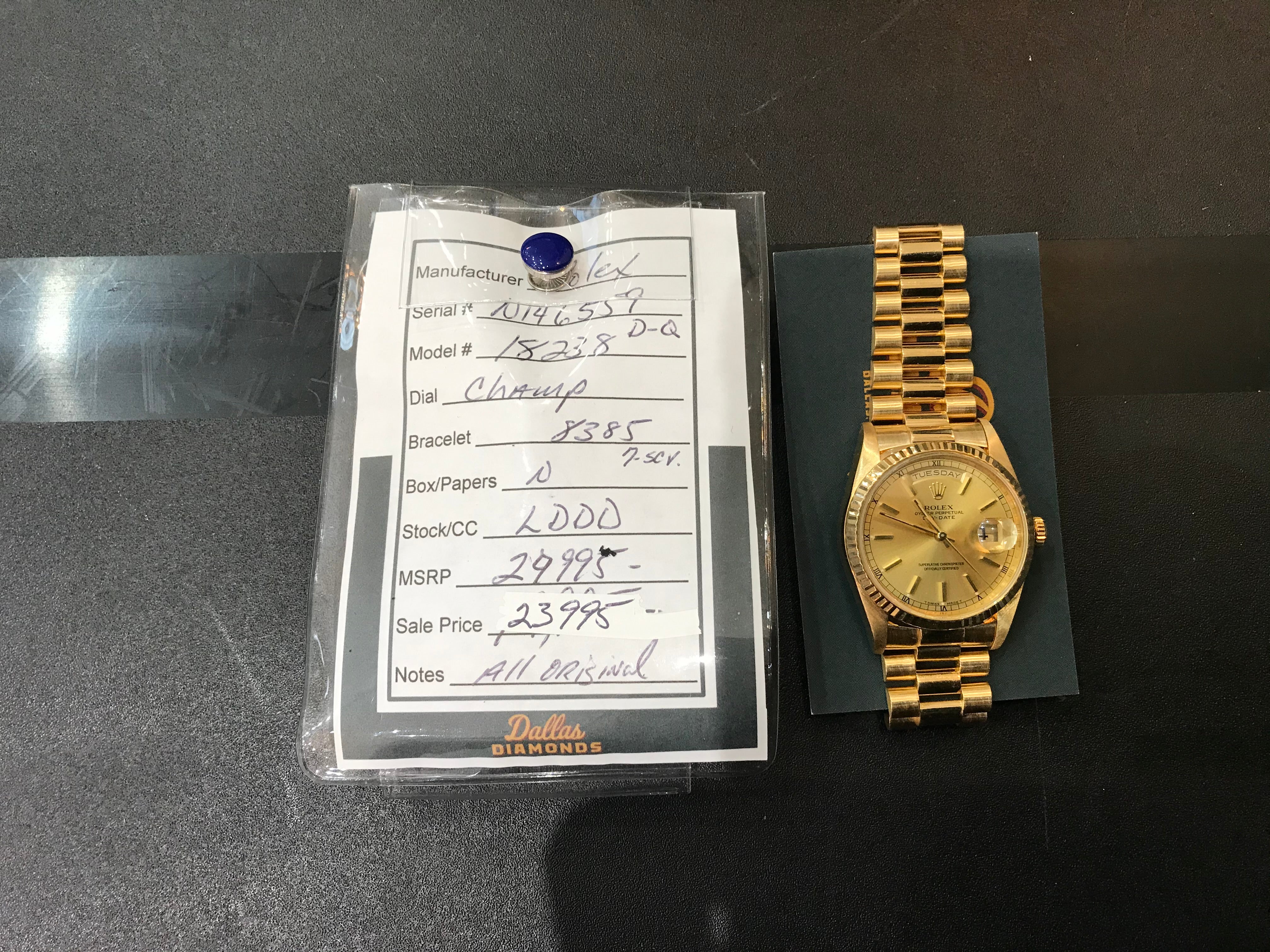 Rolex Day-Date President 18k Yellow Gold 18238 Champagne Dial