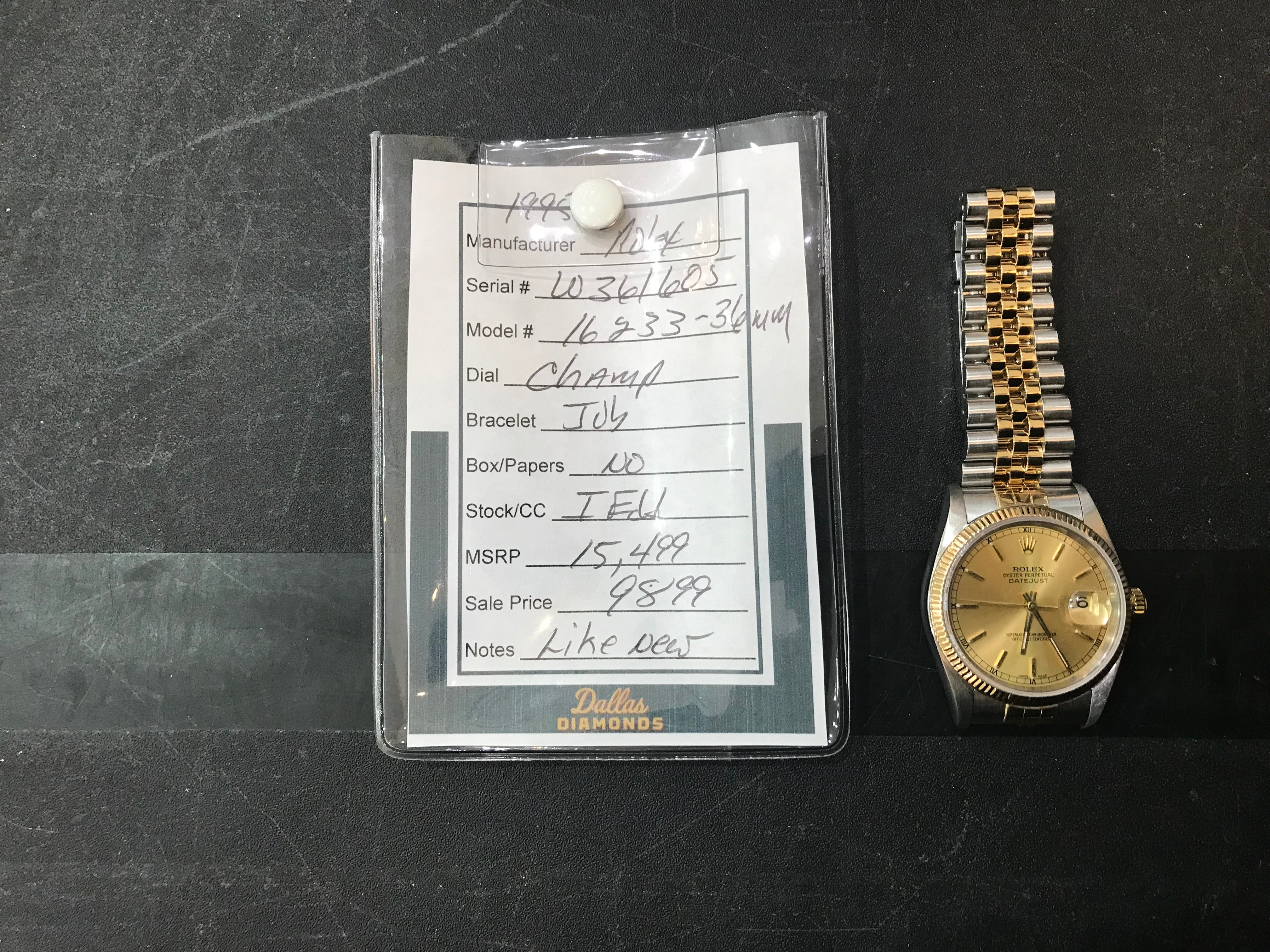 Rolex 36mm 18k and Stainless Steel Datejust 16233 Champagne Dial