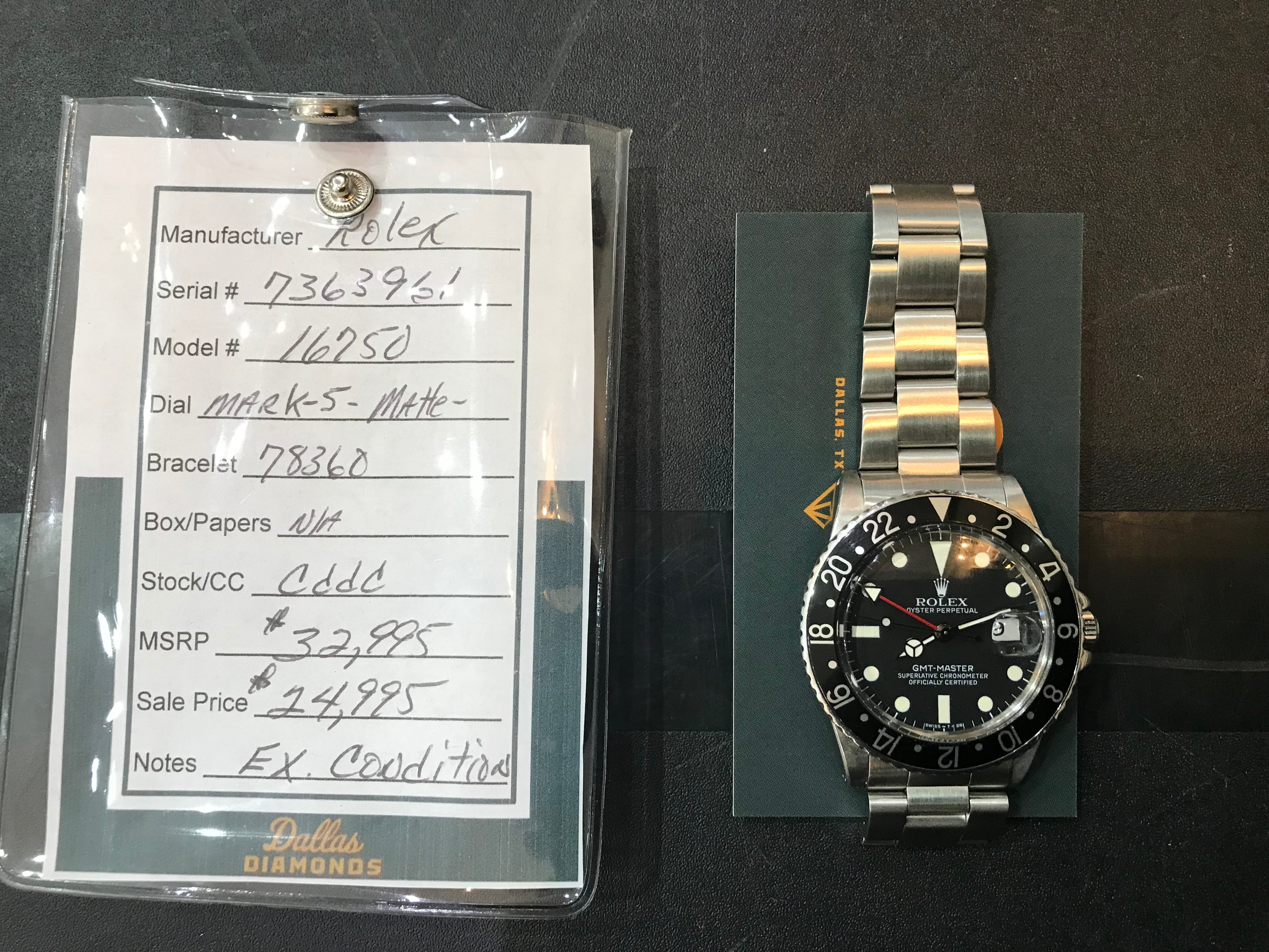 Rolex Vintage Stainless Steel GMT-Master 16750 Black Dial