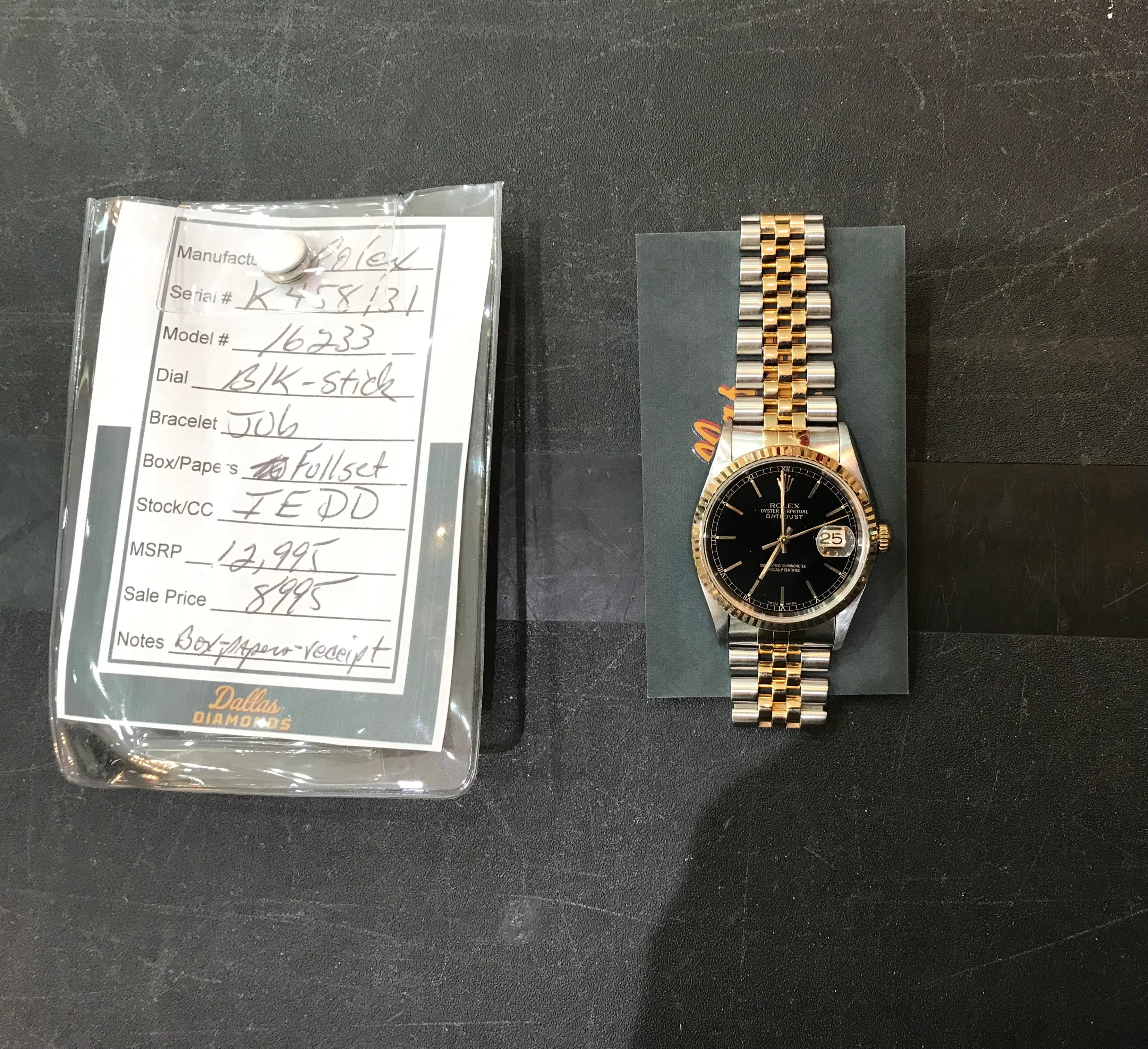 Rolex 36mm 18k and Stainless Steel Datejust 16233 Black Dial