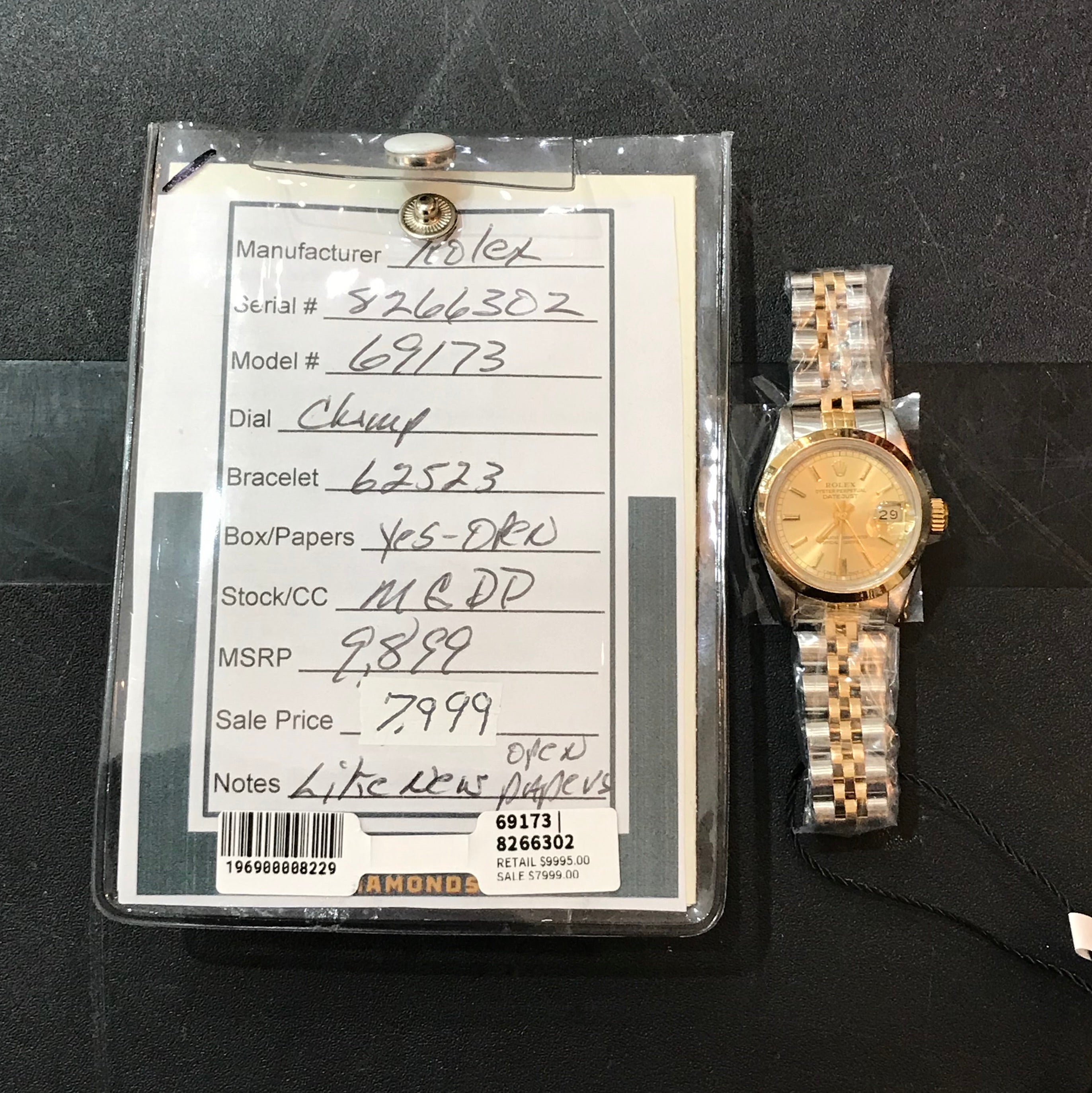 Rolex Datejust Two Tone 69173 Smooth Bezel & Champagne Dial