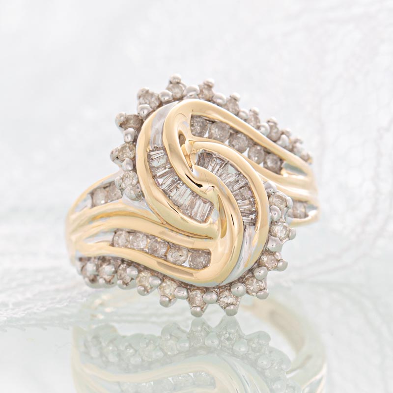 Love Knot diamond ring in 10k yellow gold.