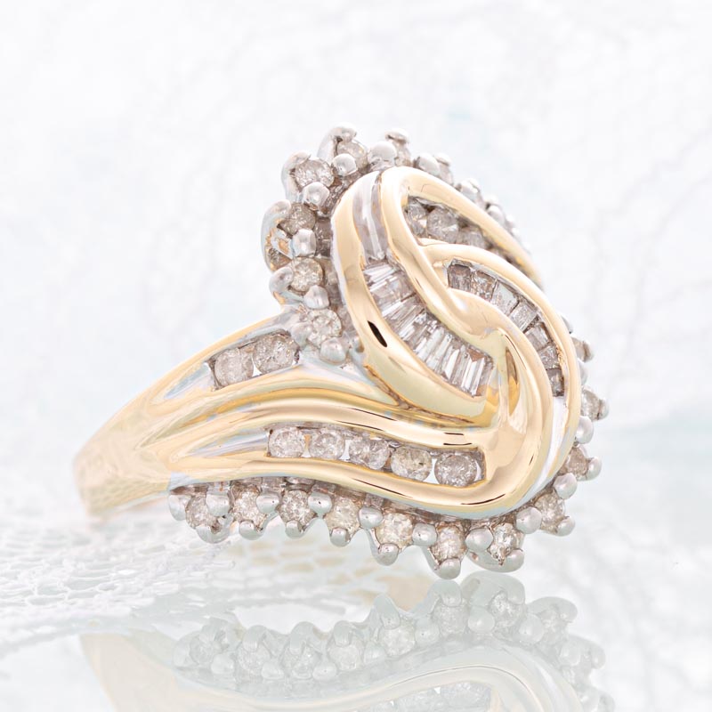 Love Knot diamond ring in 10k yellow gold.