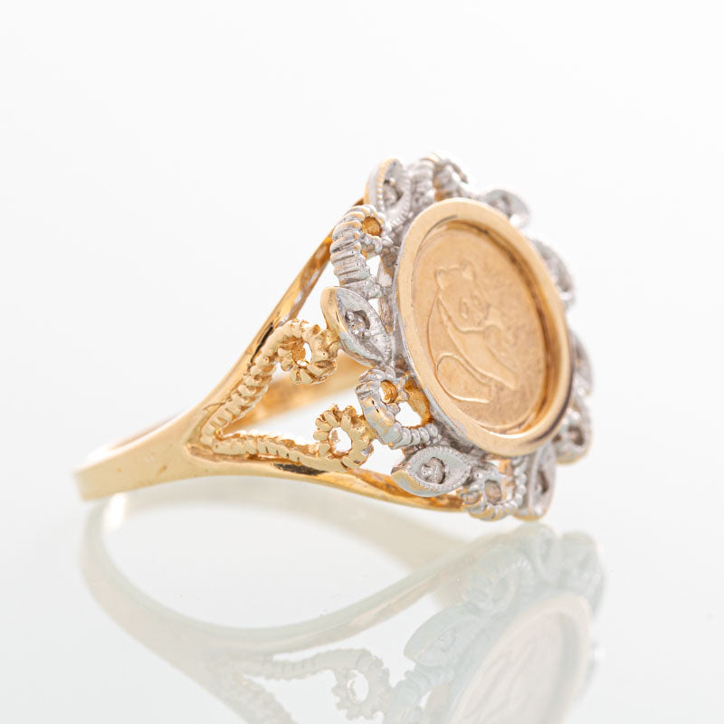Panda Coin diamond ring in 10k yellow gold.