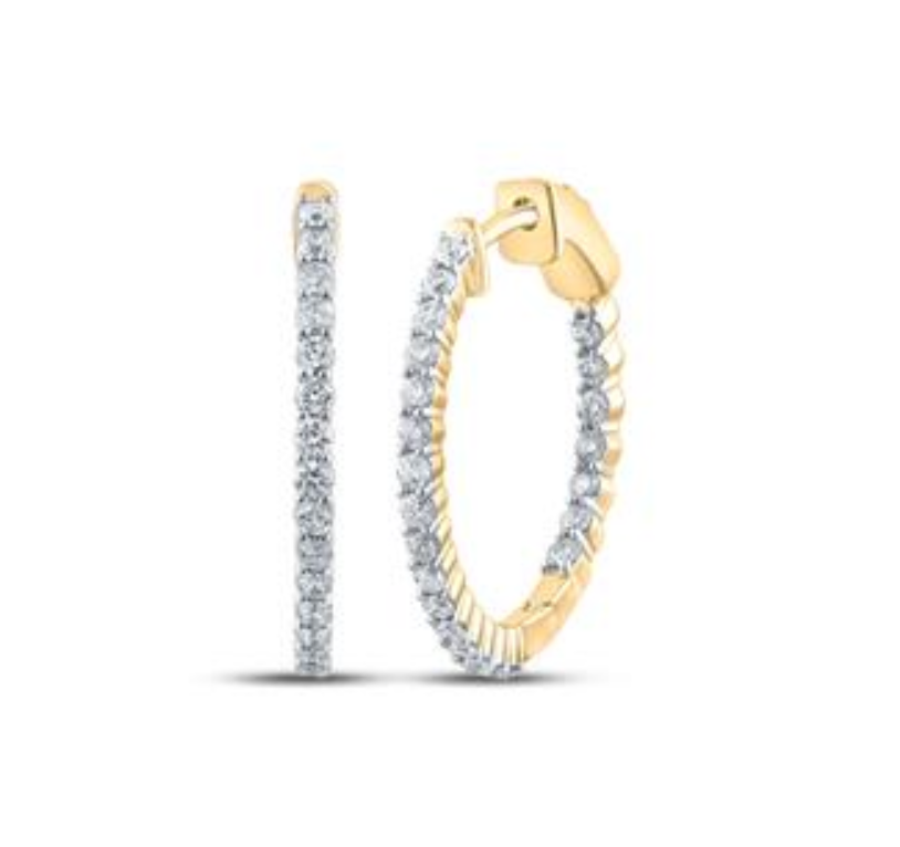 10k Yellow Gold Inside Out Diamond Hoops 1CTW