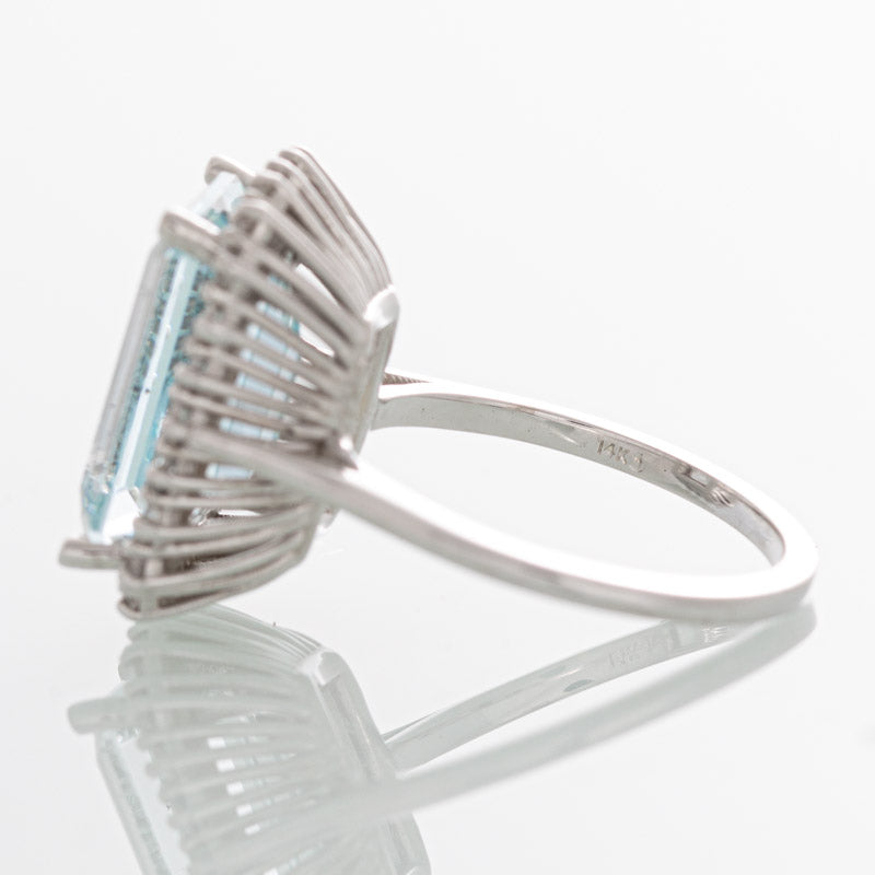 Tiffany Aquamarine ring with diamonds in 14k white gold.